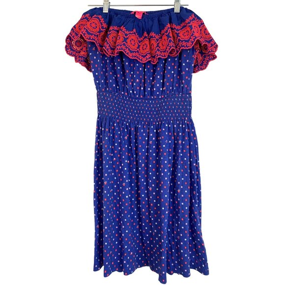 Lilly Pulitzer Kalama Off Shoulder Smock Dress Blue S RDD10673 Resort Vacay - Picture 2 of 10